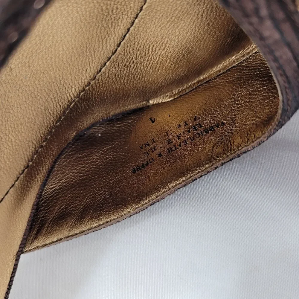 MAX STUDIO heels metallic bronze brown square toe fabric and leather slingback 8